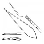 160mm Micro Scissors Bayonet Flat Handle, Curved Tip, Vannas Blades